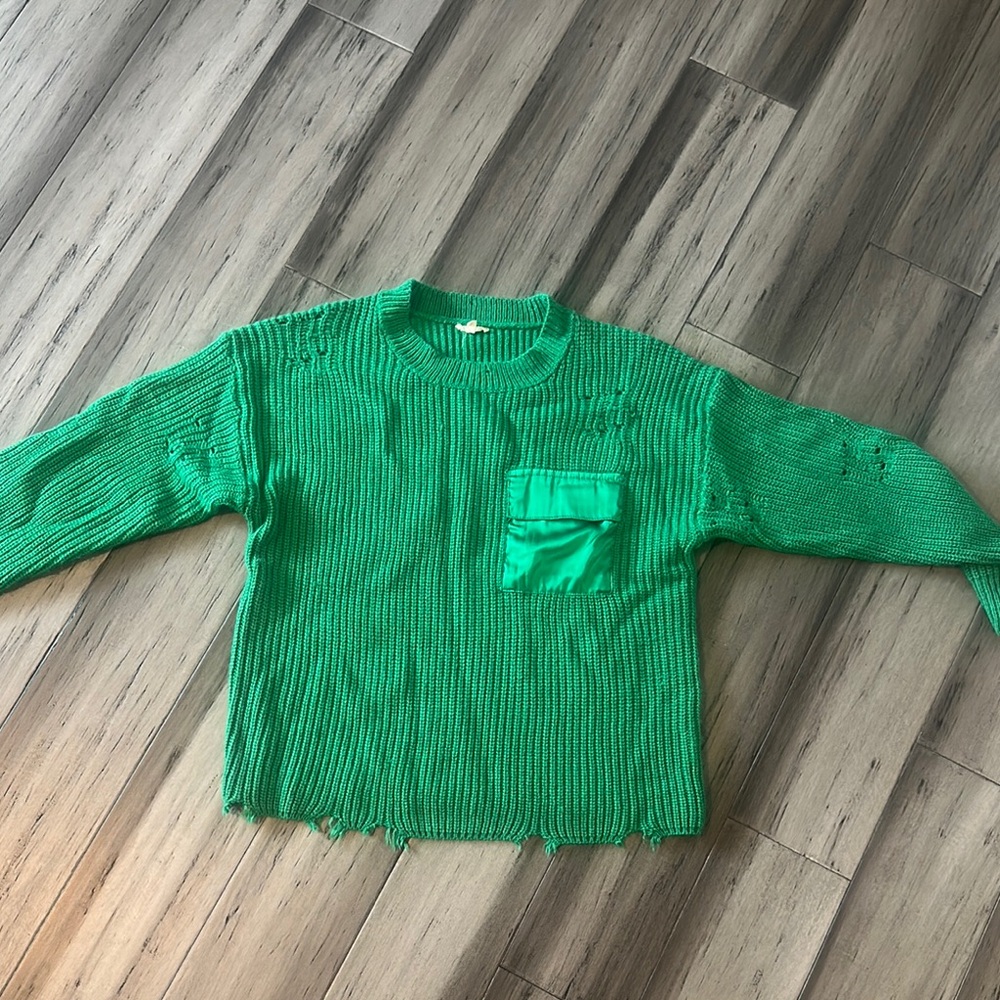 Distressed Green Knit Sweater